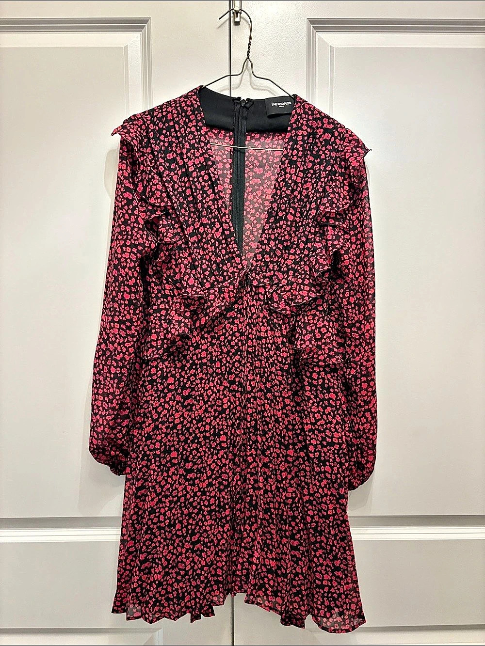 The Kooples Floral Print Short Dress Floral Mini Dress Black & Pink